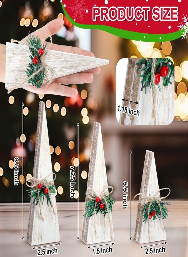 مجموعة راتان فيو من 3 قطع لتزيين طاولة الطعام على شكل شجرة خشبية، مثالية لفصل الشتاء، بتصميم ريفي أنيق، وقطع مركزية خشبية بيضاء محايدة، مناسبة كهدية في حفلات الشتاء المنزلية. - Image 2